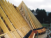 roofing beams in a cone shape